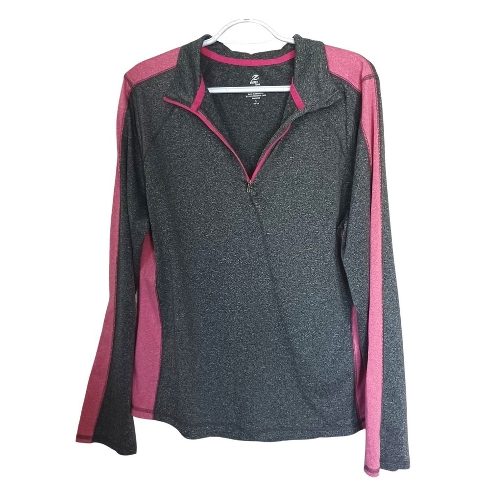 Energy Zone Womens Gray Pink Quarter Zip Performance Long Sleeve Top Large